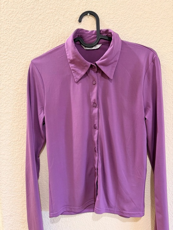 stradivarius Tops - Stradivarius Purple Button-Up Long Sleeve